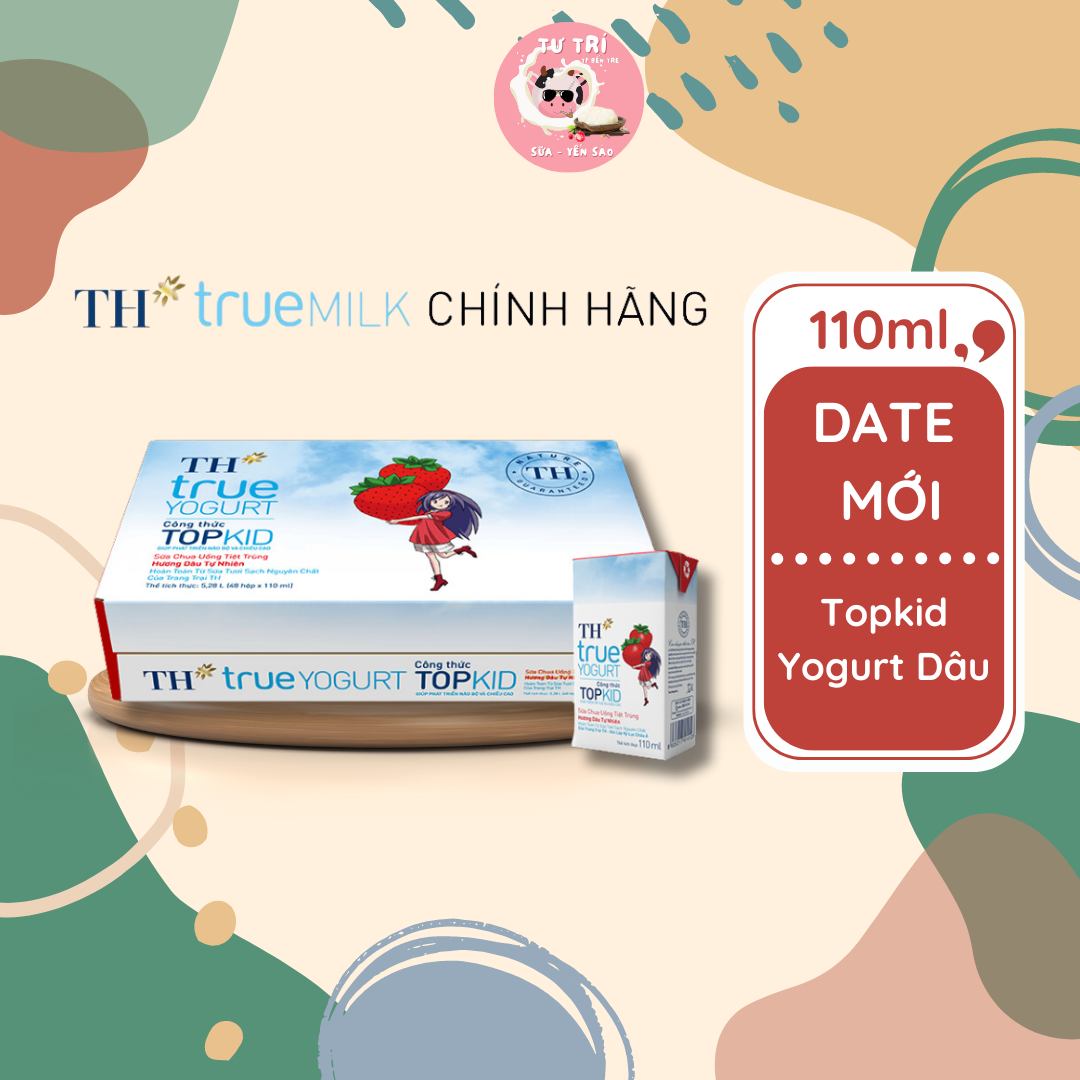 Sữa TH True Milk Yogurt Topkid hương dâu 110ml dạng sữa chua uống thùng 48 hộp. Date luôn mới.