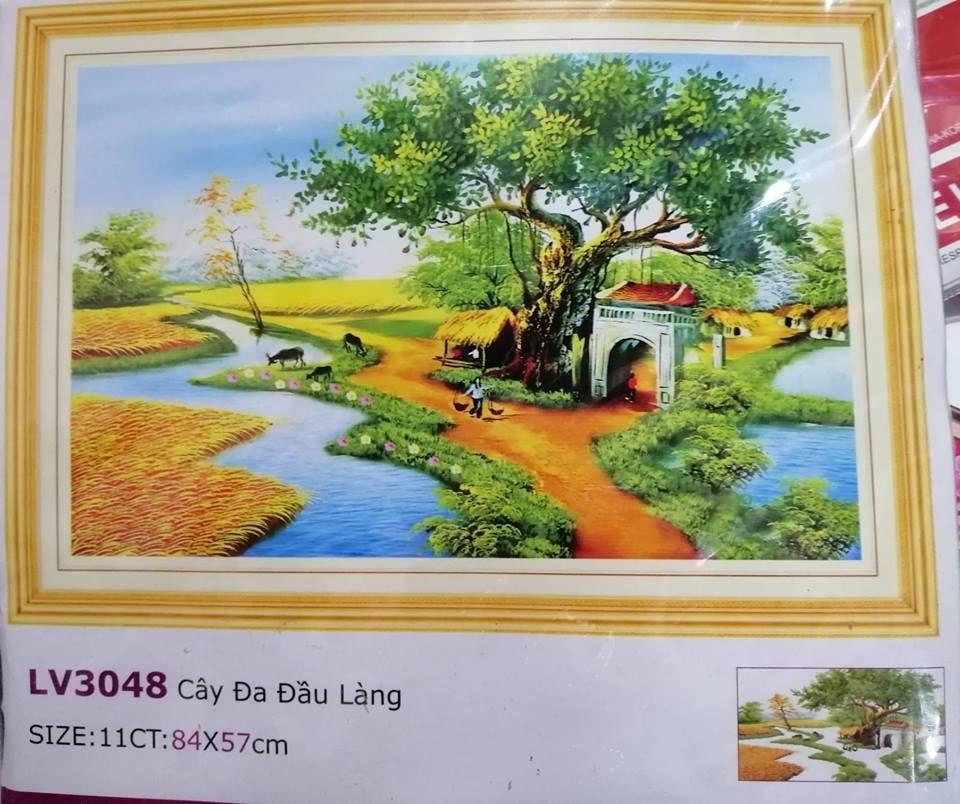[HCM]Tranh Thêu Chữ Thập Cây Đa Đầu Làng LV3048 KT 84*57cm