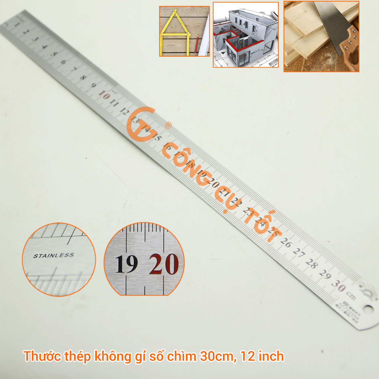 Thước kẻ bằng thép không gỉ 30cm