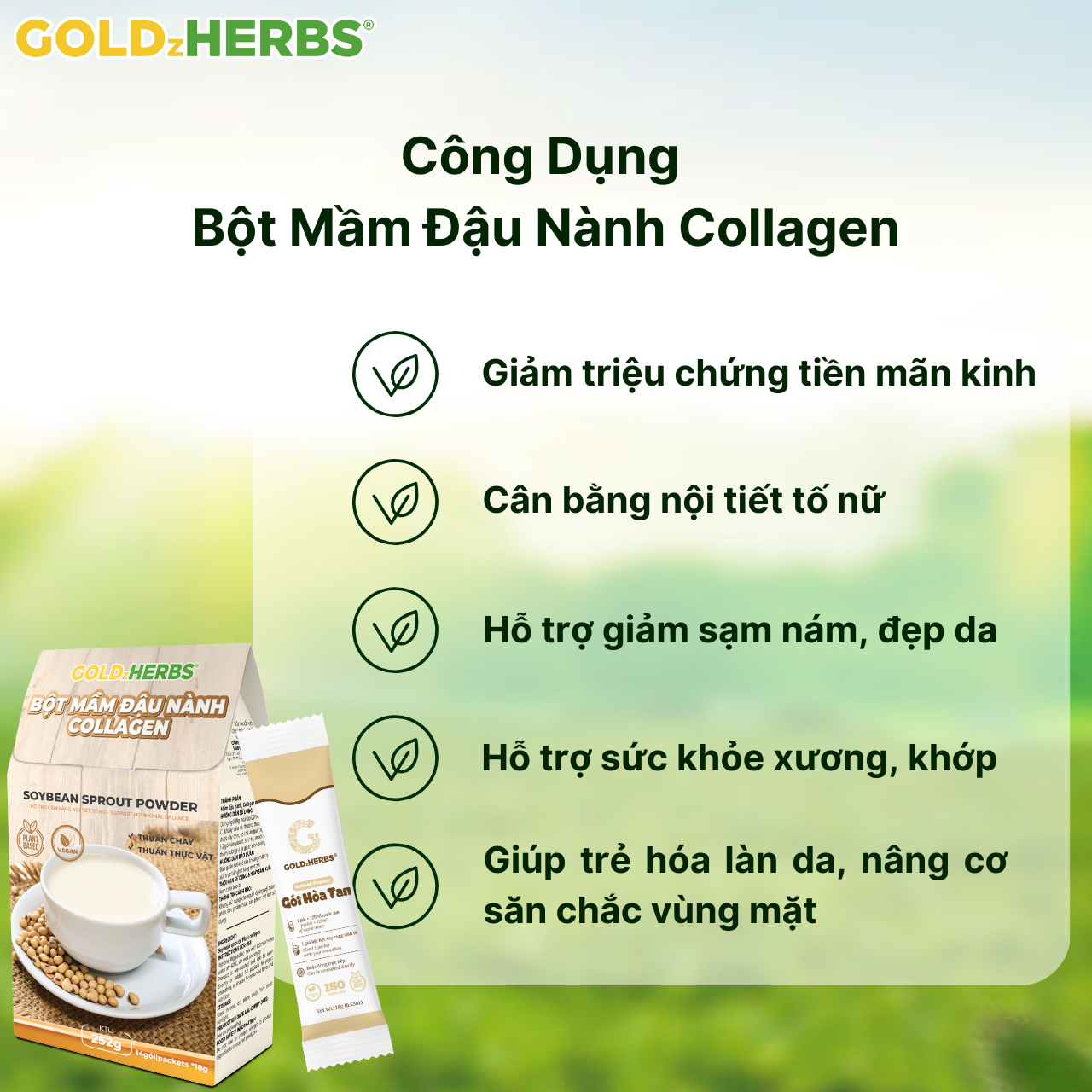 Bột Mầm Đậu Nành Collagen GoldzHerbs - Túi 14 gói x 18g