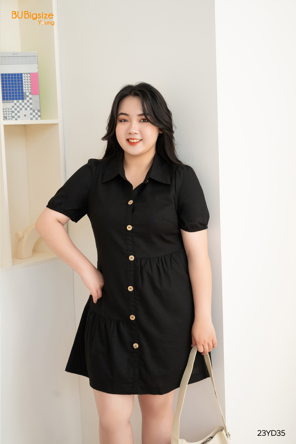 Đầm cổ đức nhún tầng lệch BIGSIZE (55kg đến 95kg) - 23YD35 - [BU Bigsize Young]
