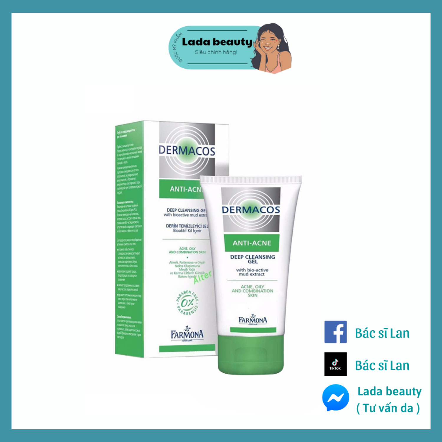 ✅ dermacos sữa rửa mặt cho da dầu mụn farmona dermacos anti acne deep cleansing g.el