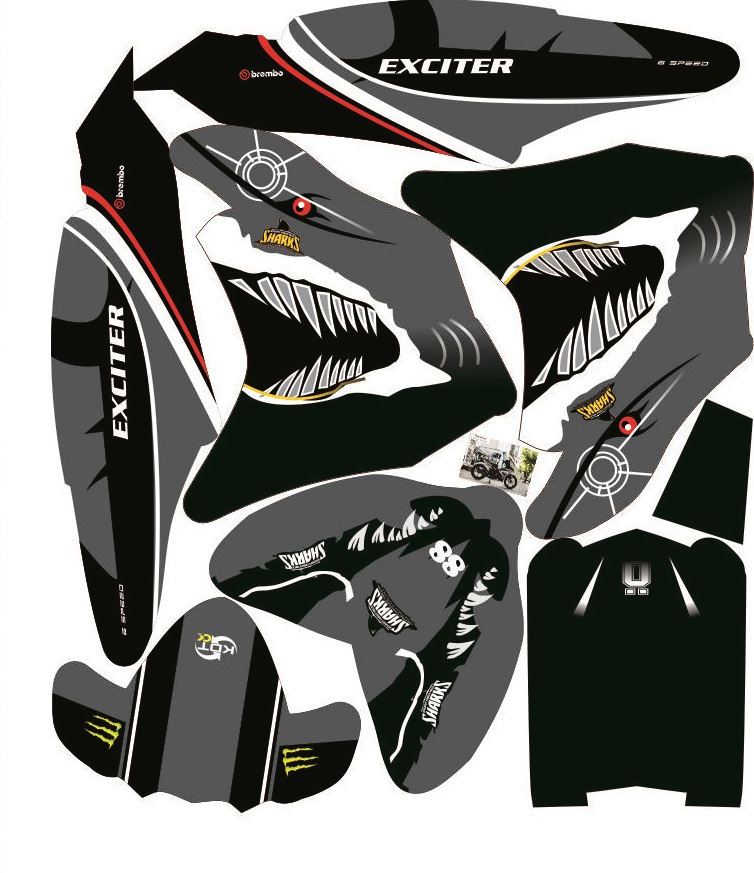 Tem Trùm Exciter 150 Cá Mập Đen Xám,Team Decal Ex 150 SHARK
