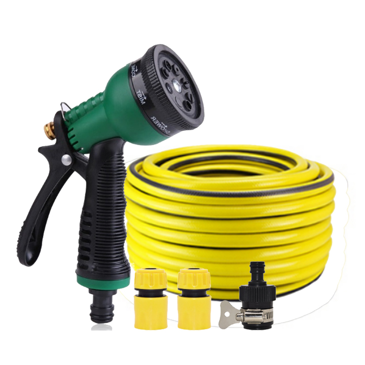 Bộ dây và vòi phun nước rửa xe,tưới cây,vòi xịt nước rửa xe,vòi tưới cây thông minh tăng áp lực nước TLG 815498 (dây vàng- cút vàng,nối đen)