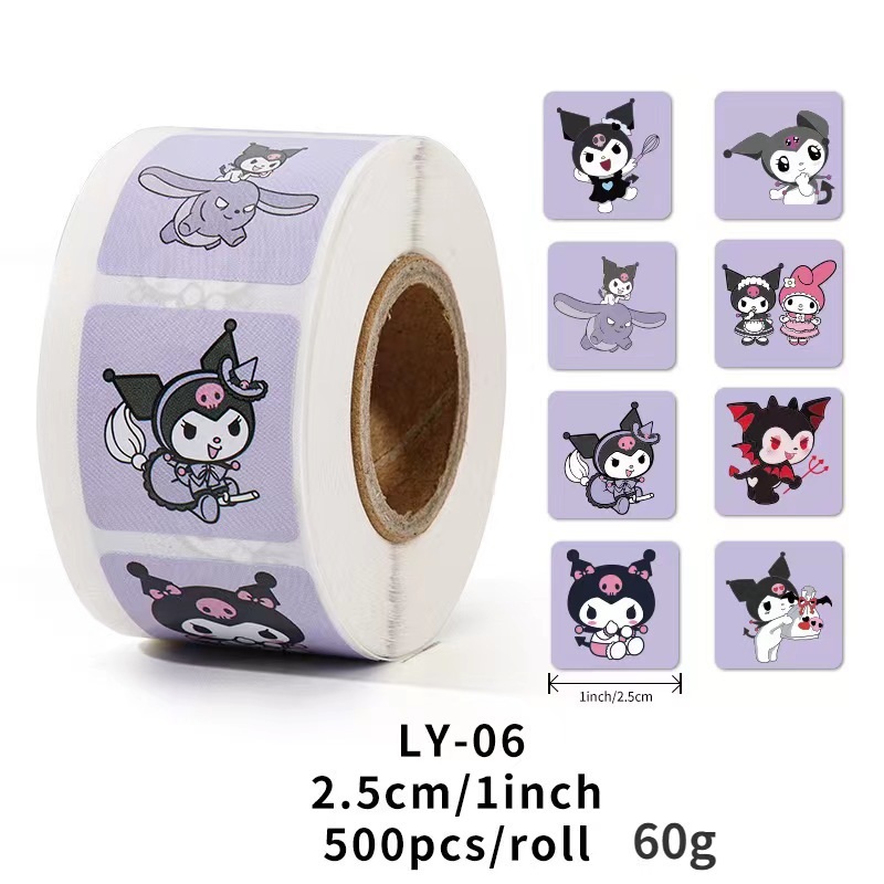 Cuộn 500 tem Sticker vuông Sanrio  dễ thương  - 2.5cm