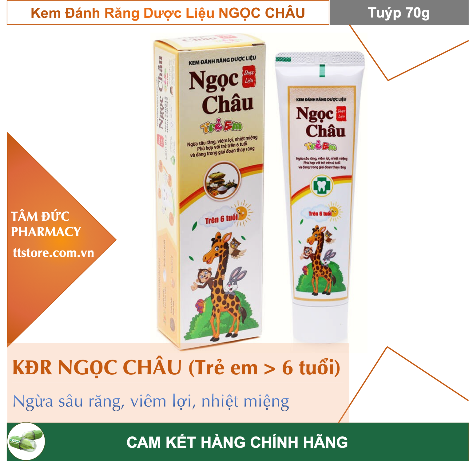 [HCM]Kem Đánh Răng Dược Liệu NGỌC CHÂU - Dành cho trẻ từ 6 tuổi [Tuýp 70g]