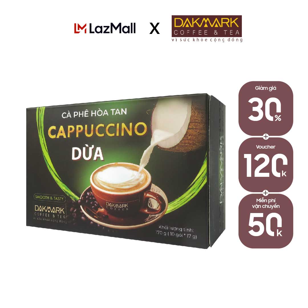 Hộp Cà phê Cappuccino Dừa hòa tan DakMark - 10gói x 17g