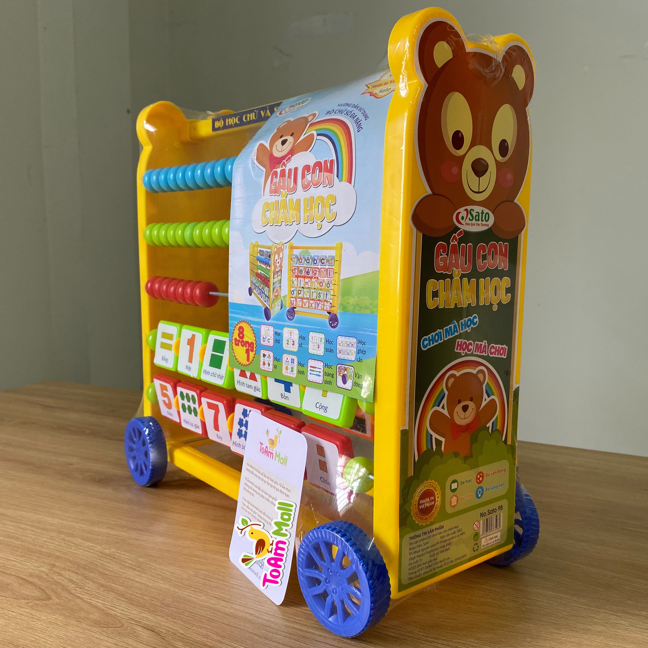 Gấu Con Chăm Học 8 in 1 - Kệ học chữ cái, chữ số đa năng - Bé chơi và nhận biết đồ vật, con vật, số đếm từ 1 tuổi qua hình ảnh