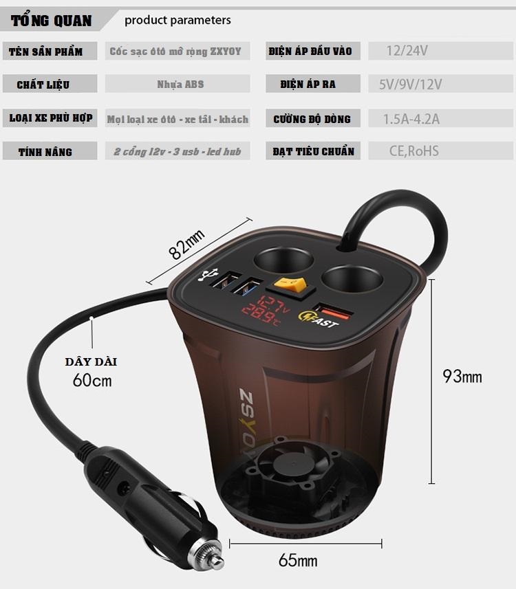Bộ tẩu sạc đa năng - chia tẩu sạc xe hơi zsyoyu đa năng