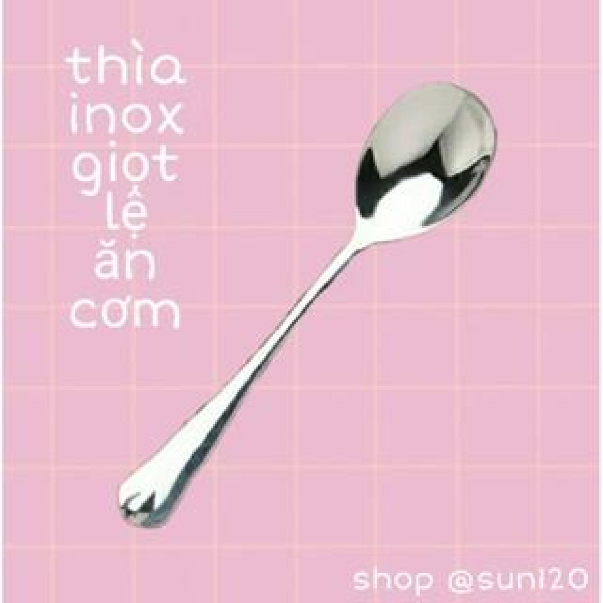 Thìa inox cán dày đẹp cao cấp giọt lệ size to bít tết ăn cơm 19 cm muỗng inox dày cán dài