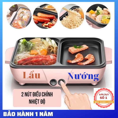 Nồi Lẩu Điện Mini Đa Năng 2 Ngăn, Nồi Nướng Điện Siêu Tốc Chống Dính Thế Hệ Mới, Tiện Dụng Cho Mọi Gia Đình