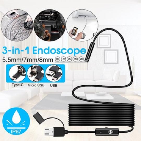 Camera 3in1 Endoscope đường kính 5.5mm dài 1m độ nét cao