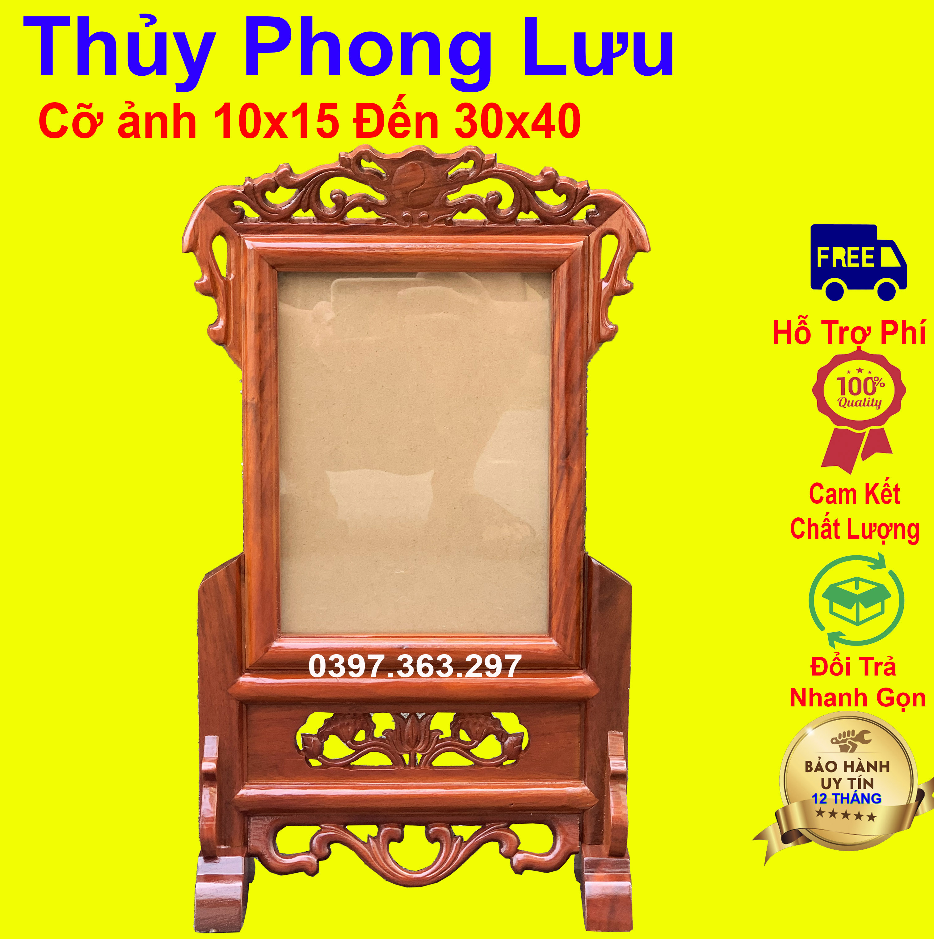 Khung ảnh thờ giá rẻ gỗ hương,khung hình thờ đơn hoa là tây 6 cỡ ảnh