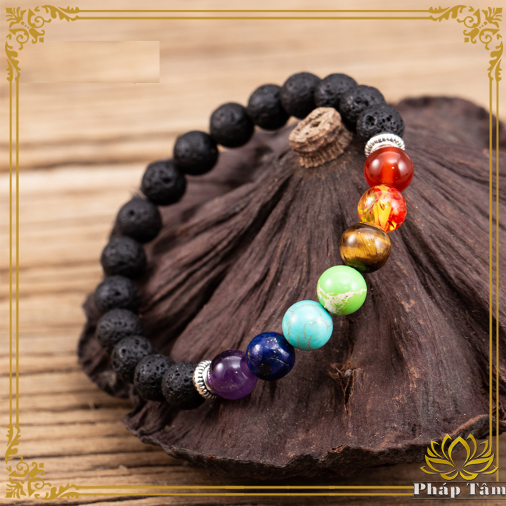 Vòng Tay Đá Núi Lửa Phong Cách Yoga Reiki CHAKRA Cao Cấp - Pháp Tâm