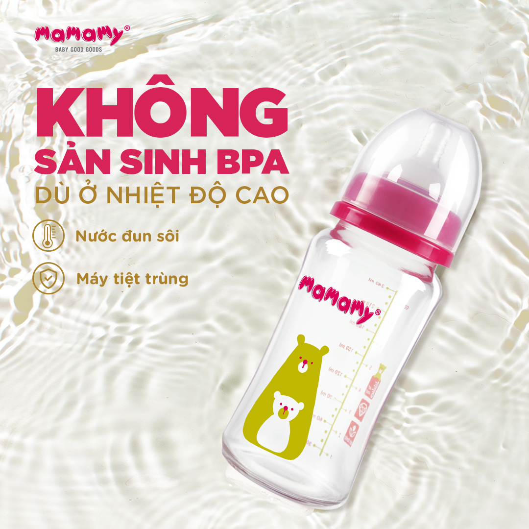 Bình sữa Mamamy cho bé chất liệu thuỷ tinh 120ml/240ml