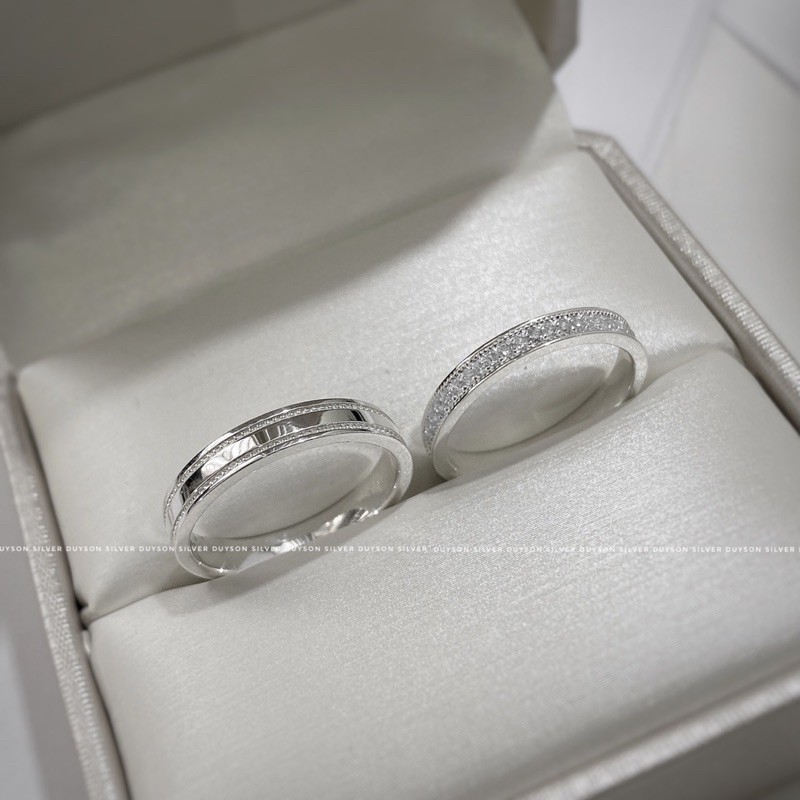 Nhẫn đôi bạc nam nữ duyson silver, nhẫn cặp bạc 925 đính đá cao cấp, khắc tên chữ theo yêu cầu