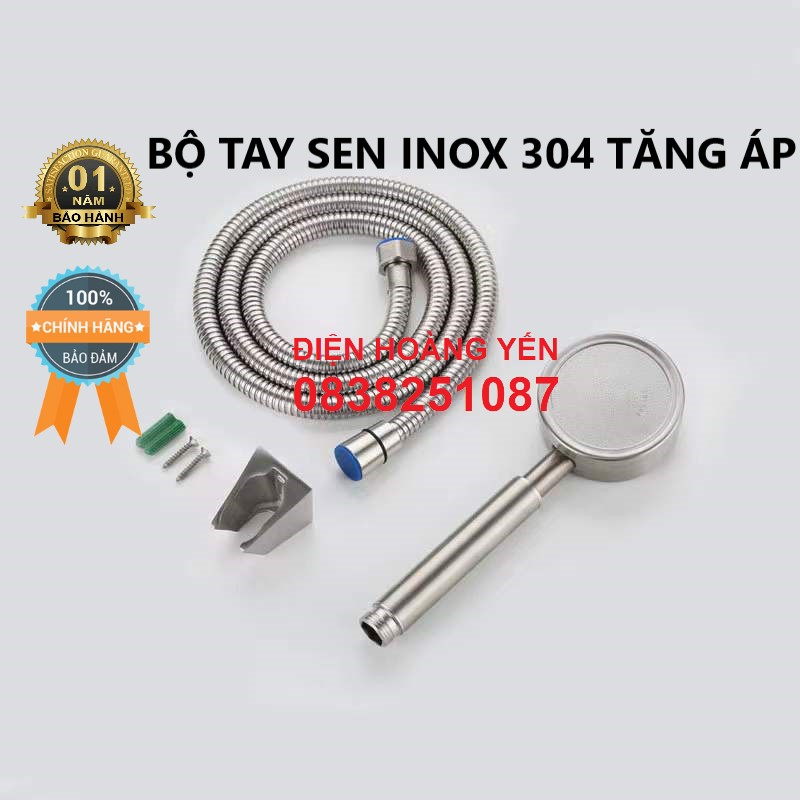 Bộ tay sen tắm vòi hoa sen 100% inox 304 và dây sen và cài tay sen tròn inox 304 tay sen tia nước to mạnh inox 304 chống han rỉ