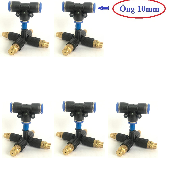 Set 5 Vòi phun sương 4 cửa đầu đồng dùng cho ống phun sương 8mm hoặc 10mm hoặc 12mm, không có van chống nhỏ giọt.