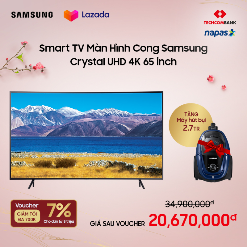[Voucher 2.3M chỉ còn 20tr670] [TRẢ GÓP 0%] Smart TV Màn Hình Cong Samsung Crystal UHD 4K 65 inch TU8300 2020 | Giao quà sau Tết chính hãng