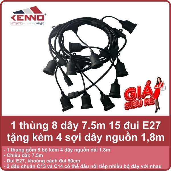 1 Thùng 8 Dây 7.5m 15 Đui E27 Tặng Kèm 4 Sợi Dây Nguồn 1.8m