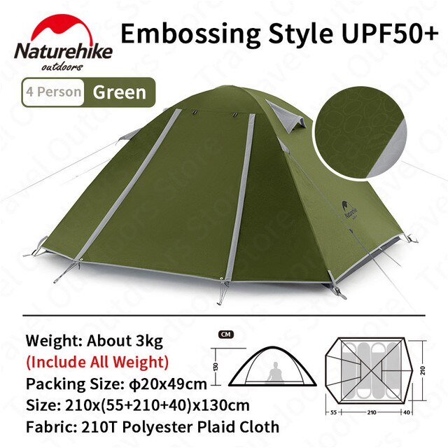 Lều cắm trại 4 người,Lều camping NatureHike NH18Z044-P hai lớp chính hãng