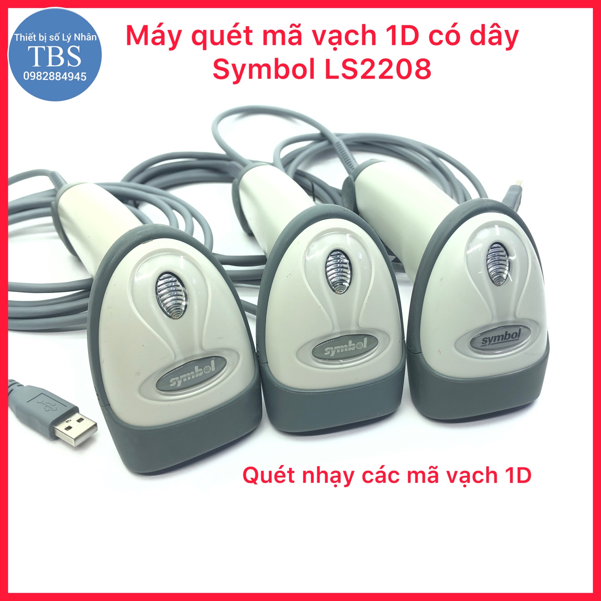 Máy quét mã vạch có dây 1D Symbol LS2208 đọc mã nhanh, chính xác, máy quét mã vạch thẳng Symbol LS2208, kết nối cổng USB với máy tính