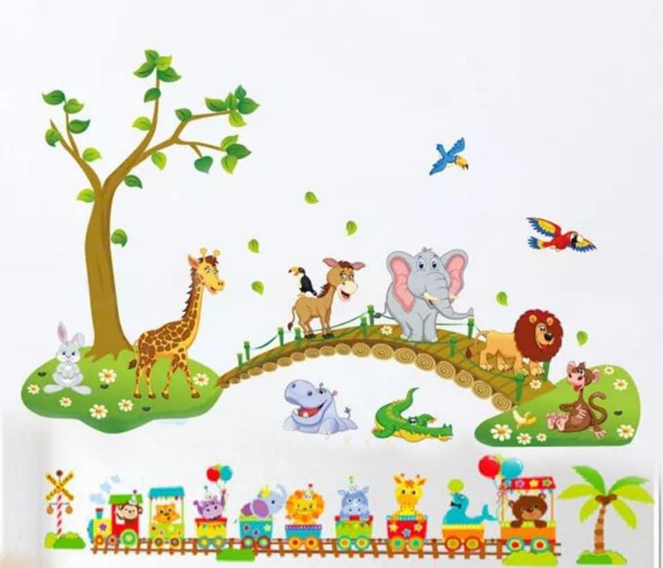 Decal dán tường thú qua cầu va đoàn tàu thú