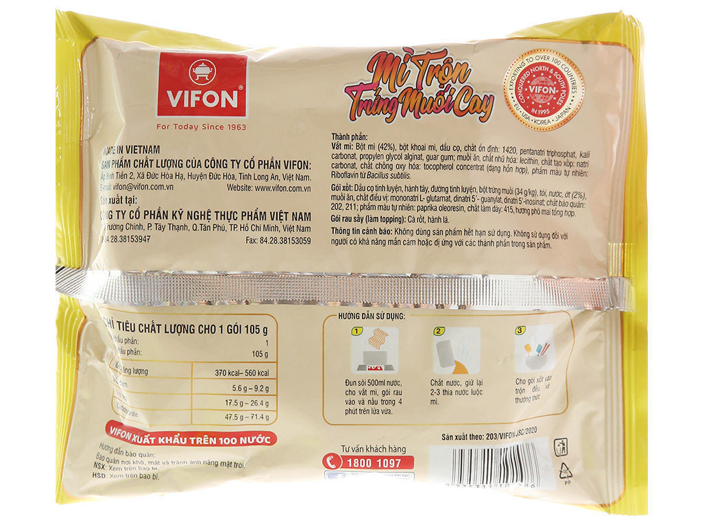 Mì trộn trứng muối cay Vifon gói 105g