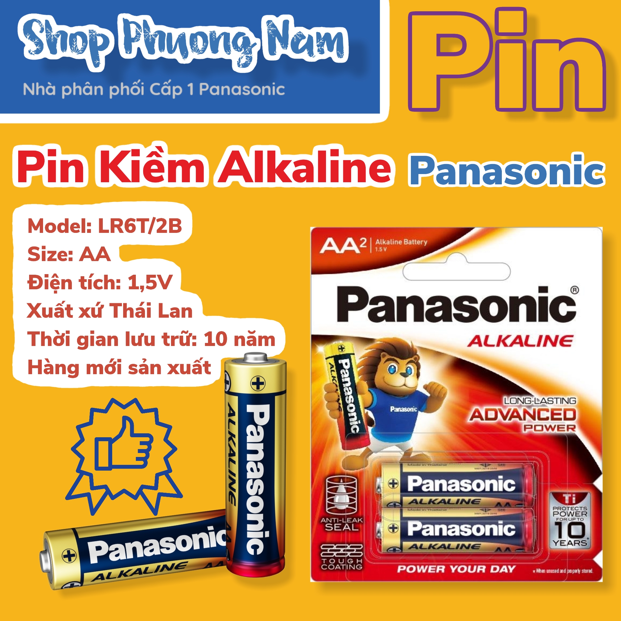 Pin kiềm Alkaline Panasonic AA LR6T/2B (1 vỉ)