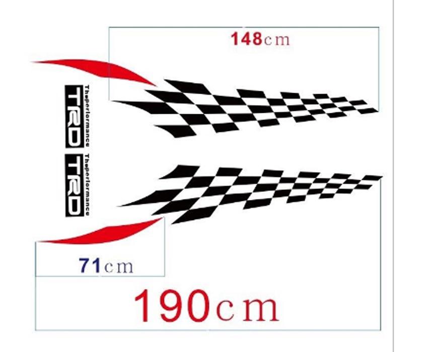 Bộ tem dán sườn xe kẻ Caro D-538 (Trắng +Đỏ)