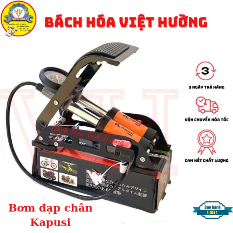 Bơm đạp chân đa năng 2 ống hiệu Kapusi công nghệ Nhật Bản, bơm xe đạp, xe máy, ô tô bơm chân 2 pitton