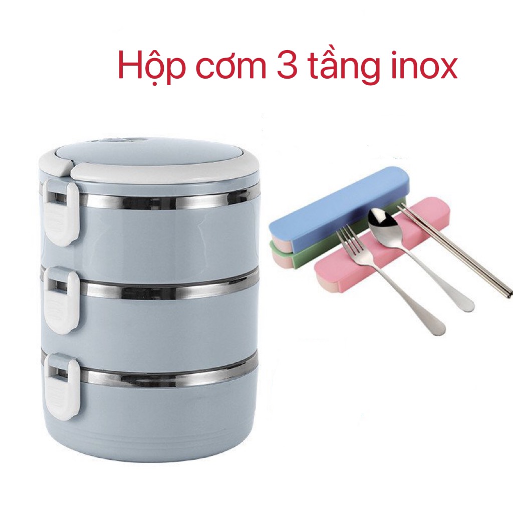 Camen giữ nhiệt lúa mạch 3 tầng cao cấp-hộp cơm giữ nhiệt 3 ngăn/hộp cơm giữ nhiệt inox giá rẻ
