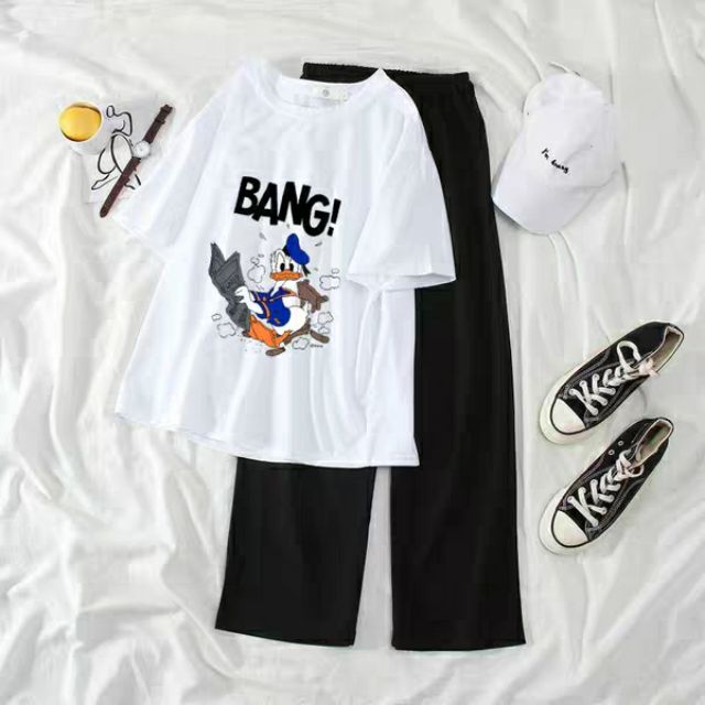 Set bộ áo phông vịt mix quần ônga rộng dài