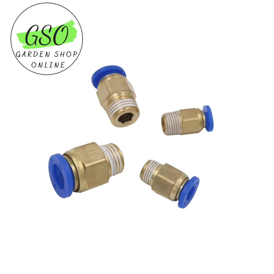 COMBO 2C Đầu nối PC thẳng ren ngoài 13mm ( 1/4) khí nén, phun sương đầy đủ kích thước ống và ren
