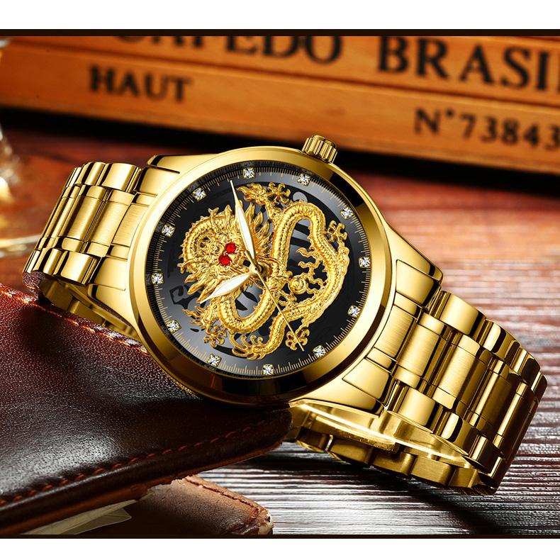 Đồng Hồ Nam Mặt Rồng 3D F6888 Sang Trọng Dây Thép Không gỉ cao Cấp