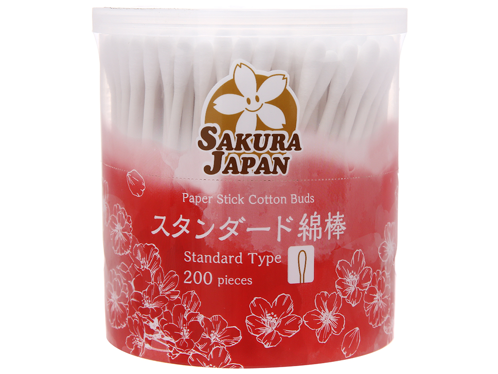 Tăm bông kháng khuẩn thân giấy Sakura (Tiêu chuẩn Nhật Bản) 2 đầu tròn cho người lớn TB01 (200 Que)