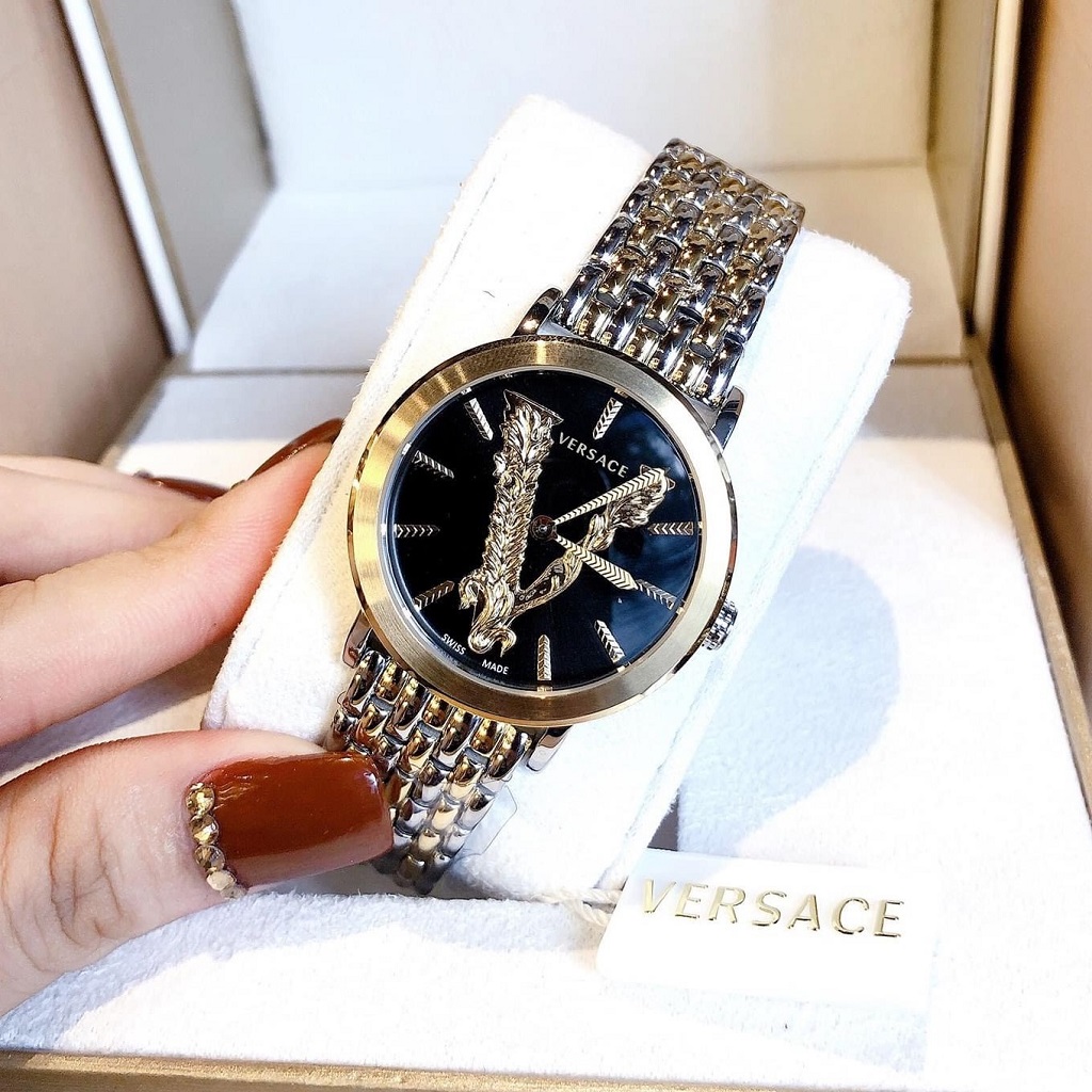 [HCM]Đồng Hồ Versace Virtus Gold Nữ Dây Demi Mặt Đen 36mm