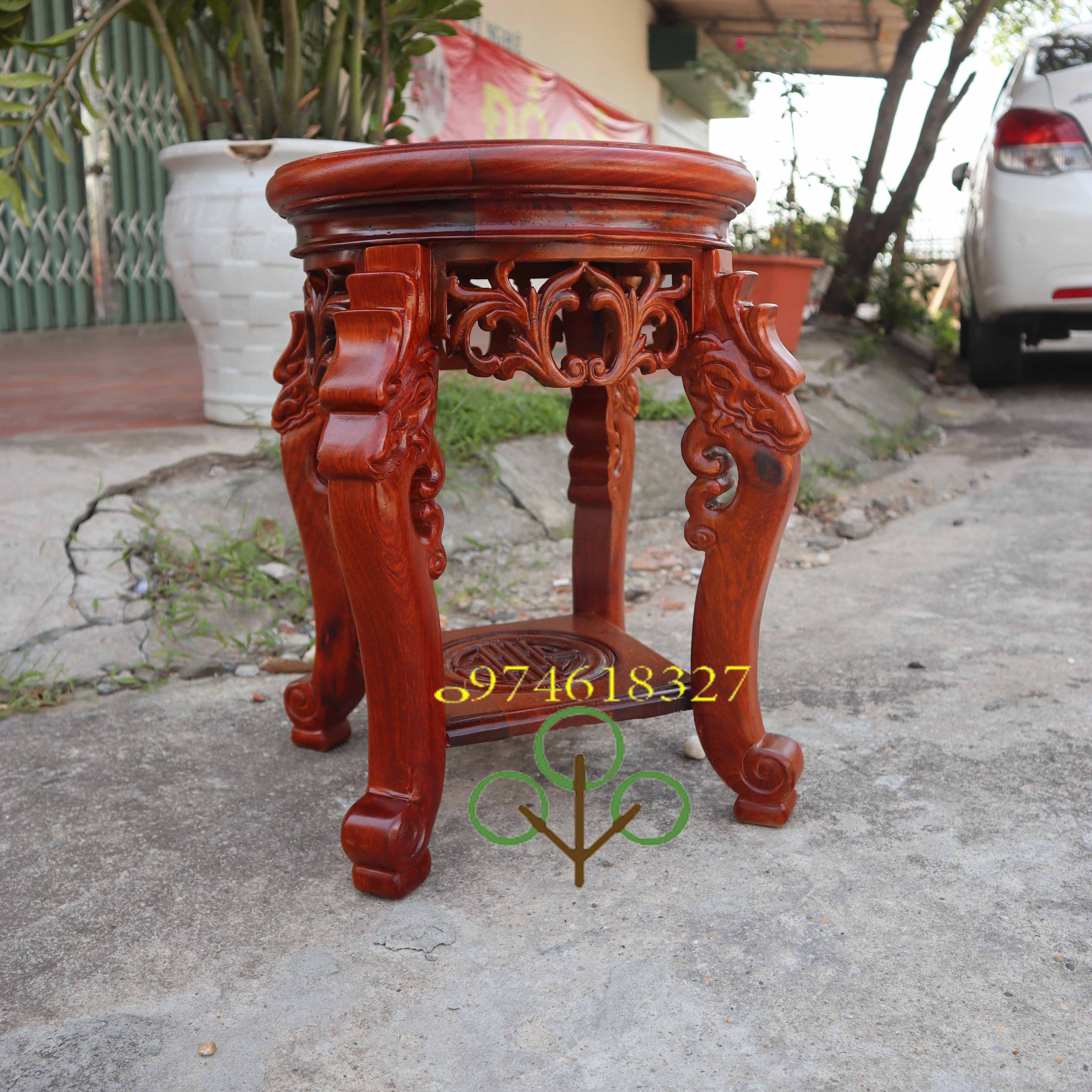 Đôn rồng kê tượng,bình hoa gỗ hương mặt 32cm