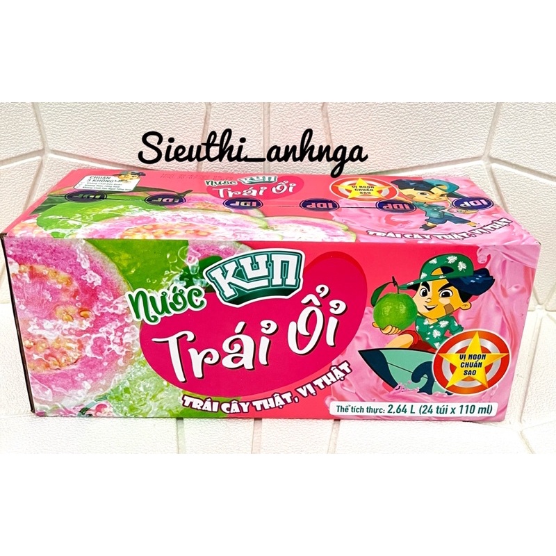 Thùng Nước Trái Cây Kun Trái Nho/Trái Ổi (24 túi x 110ml)