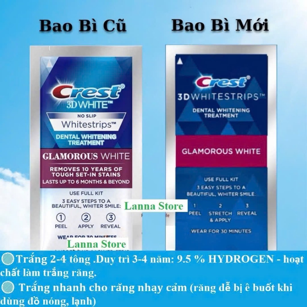 [CHÍNH HÃNG ĐỦ LOẠI] 1 GÓI LẺ - Miếng dán trắng răng Crest 3D White - Mỹ (Professional Effects/ Supreme Flexfit/ Glamorous/ 1 hour)