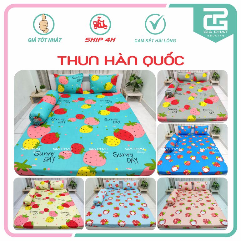 Bộ ga gối Thun Lạnh Hàn Quốc { 4 món : 1 ga bọc + 2 vỏ gối nằm + 1 vỏ gối ôm }
