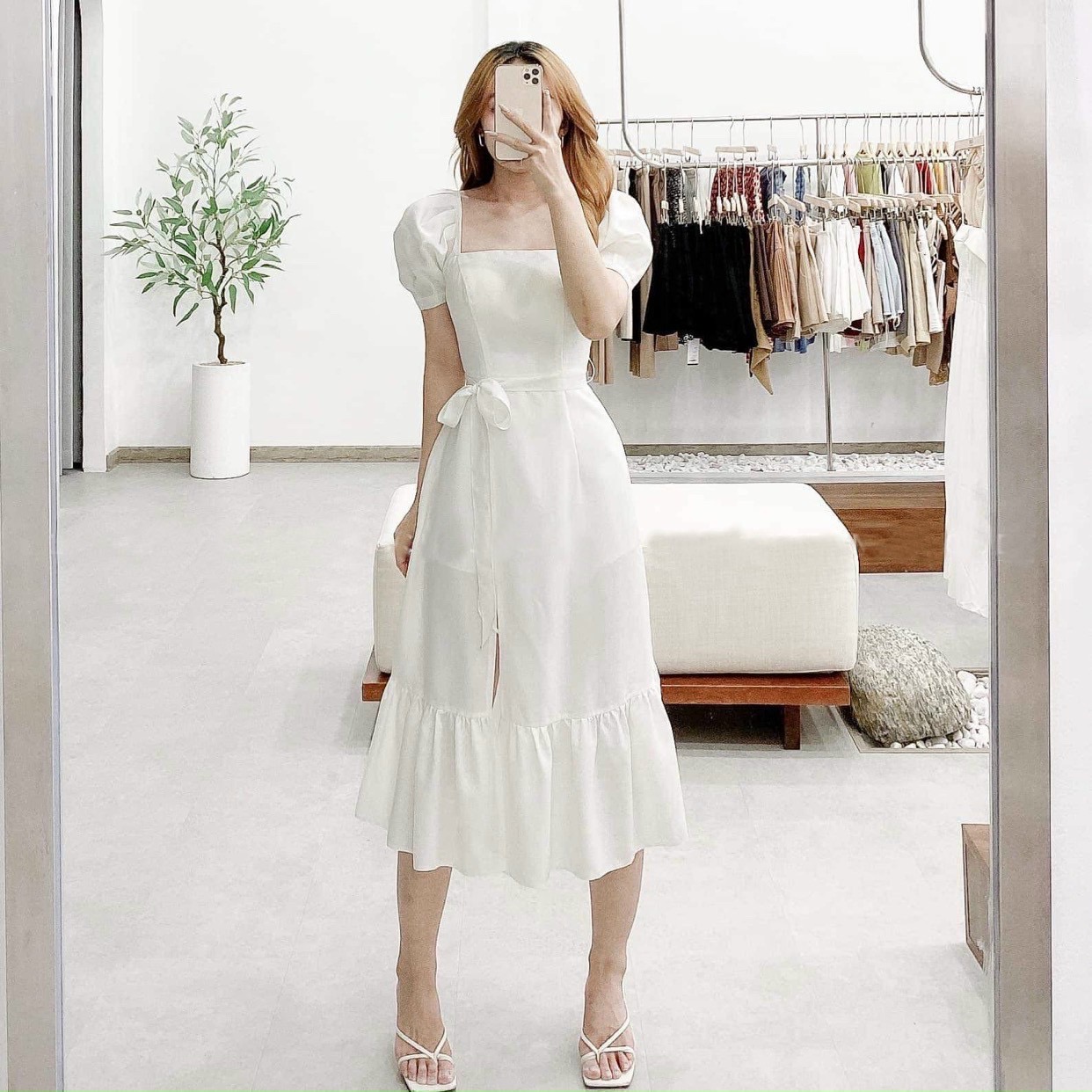 Đầm đuôi cá cổ vuông 2 màu