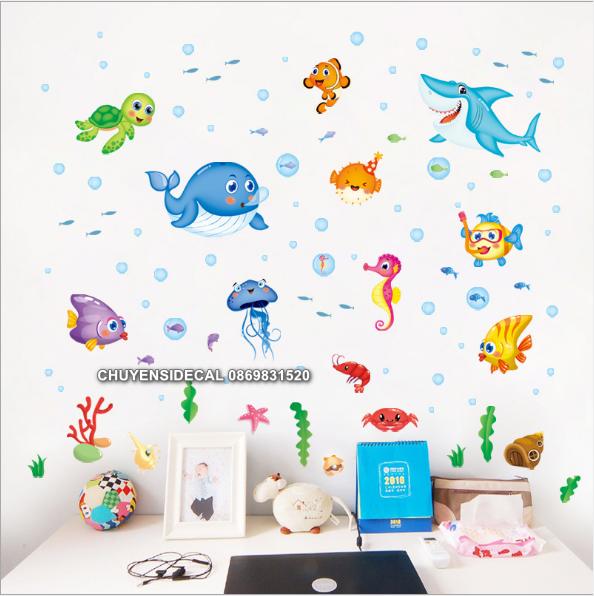[HCM]Decal trang trí tường - Cá Mập Đại Dương 02
