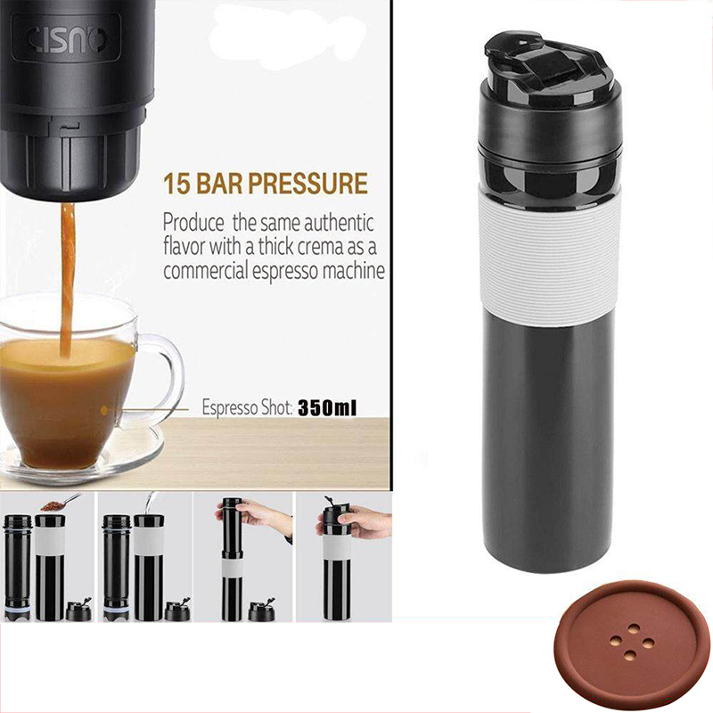300ml Máy ép cà phê cầm tay Bình pha trà Máy pha cà phê Nước uống cho Du lịch (Đen)