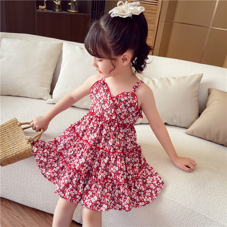 Váy Hoa đỏ  hai dây nhí Cute