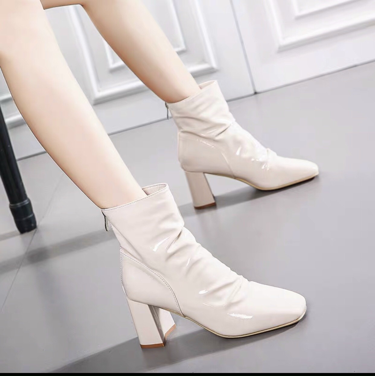 [Hoàn Tiền 15%]Bốt cao cổ da nhăn bóng 7p cực đẹp