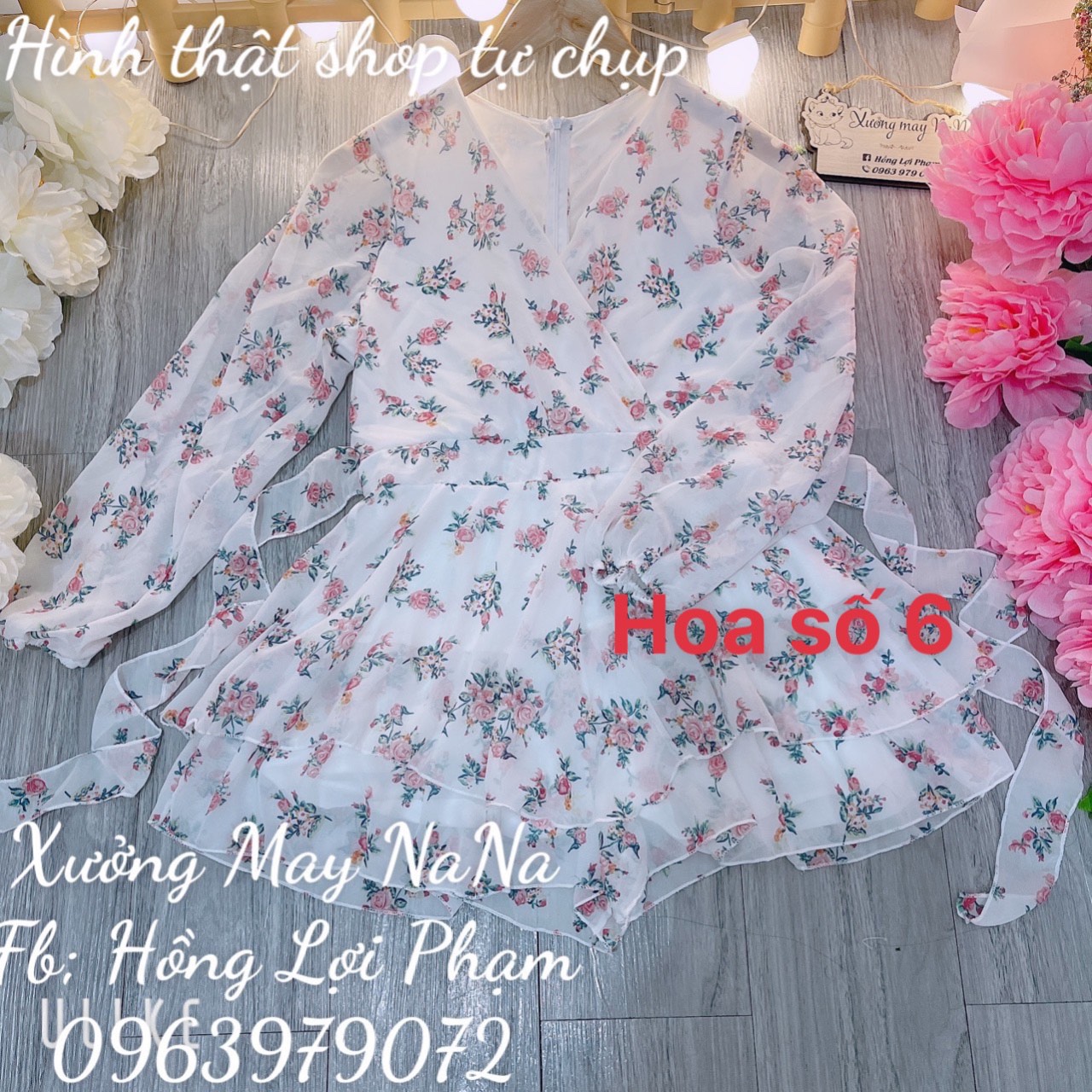 Jum hoa tay dài cột nơ