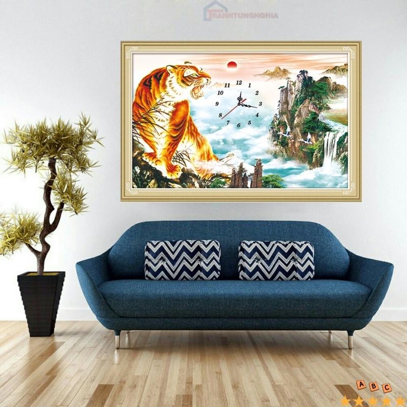 Tranh đính đá mãnh hổ chiêu tài 75cm x 50cm