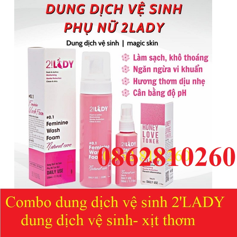 COMBO Phụ khoa 2LADY | Dung dịch vệ sinh tạo bọt + Xịt thơm [CHÍNH HÃNG MAGIC SKIN 2!LADY]