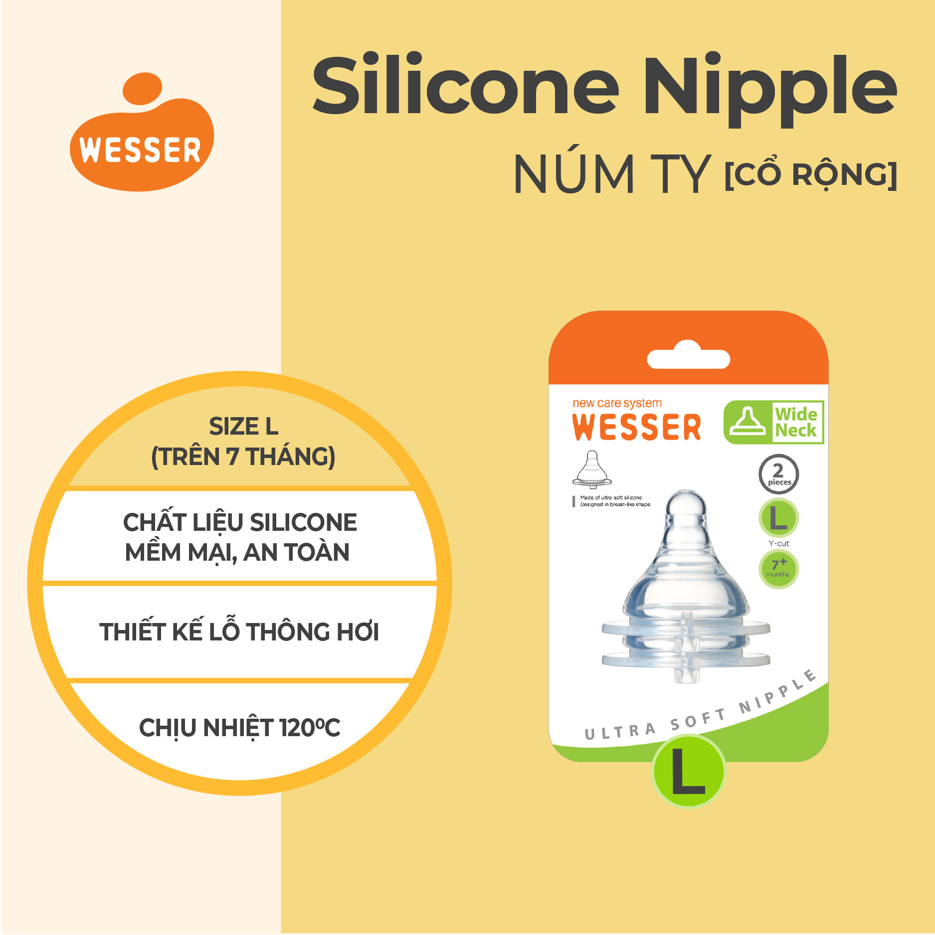 Núm ty CỔ RỘNG Wesser S/M/L (2 cái/hộp)